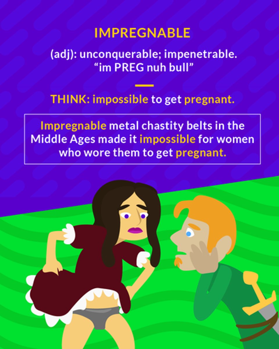 <p>not able to be conquered; impenetrable</p><p>(adj.) unconquerable</p>