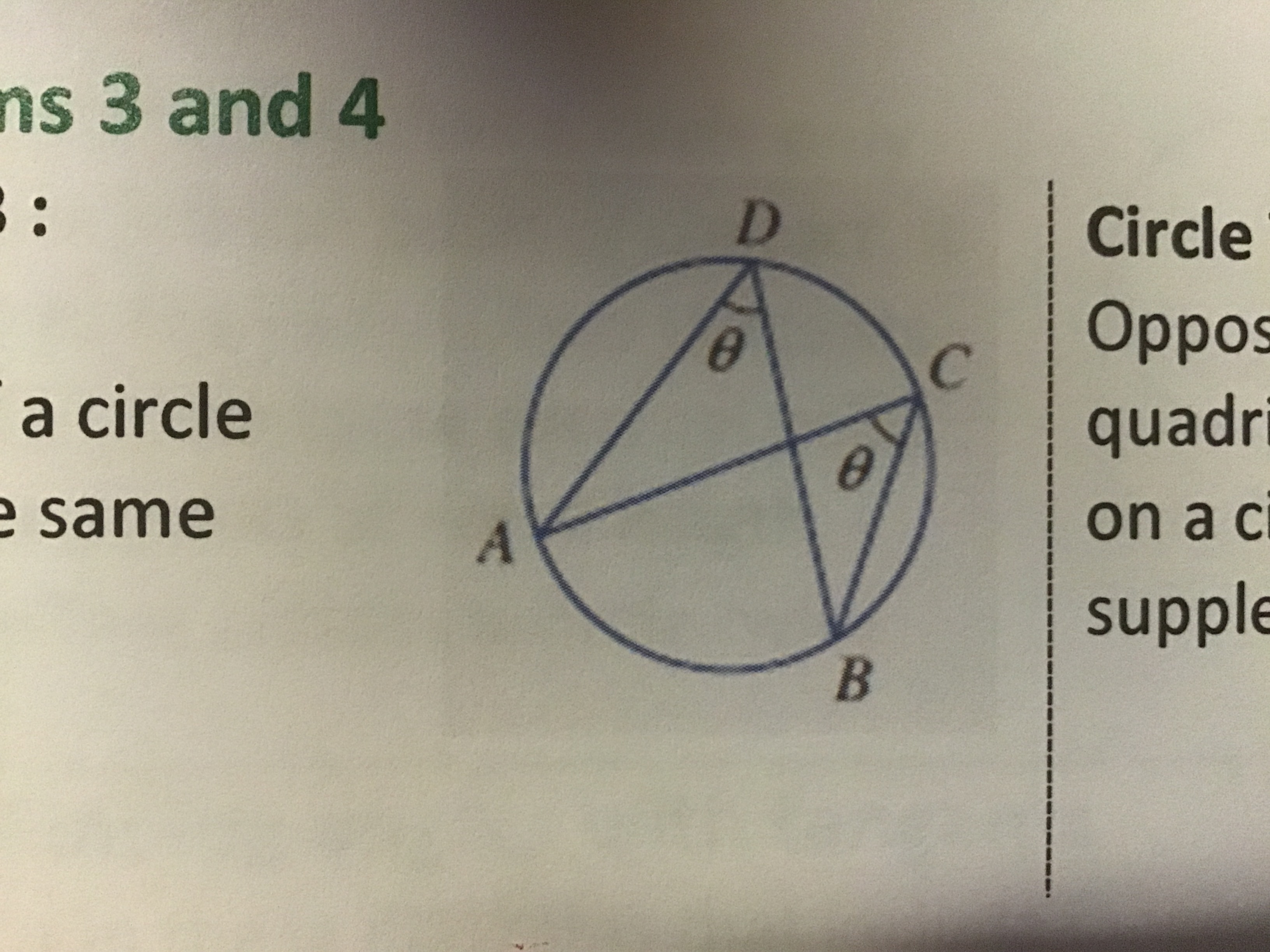 Angles at the circumference of a circle subtended by the same angle are equal