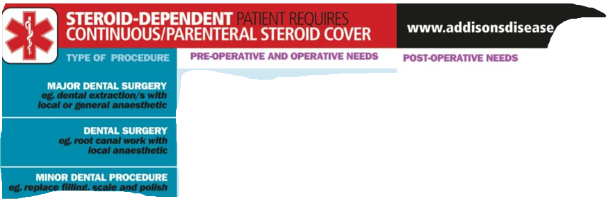 <p>What is the guidance for Addison’s disease?</p>