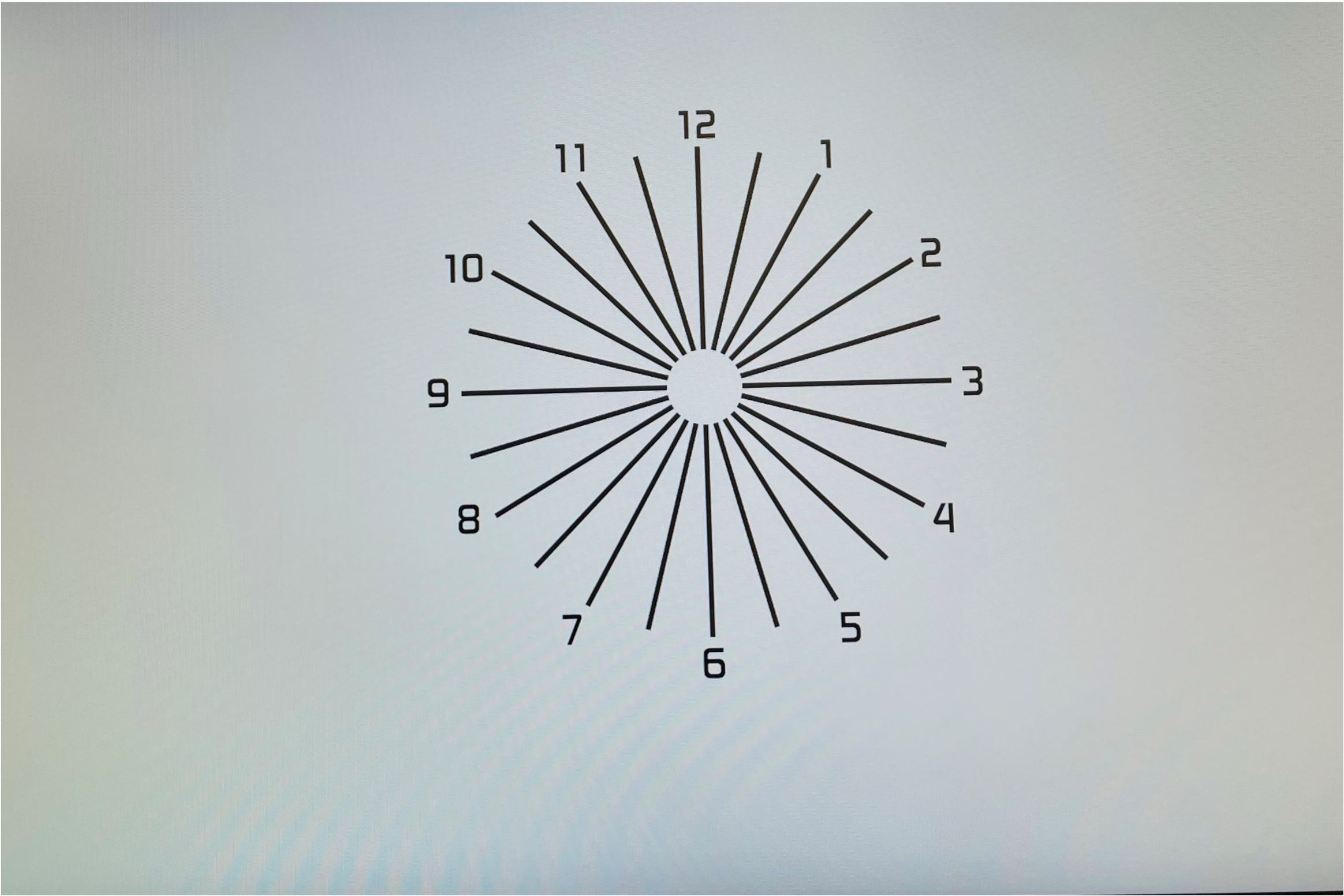 <ul><li><p>used in subjective refraction to determine both axis + presence of astigmatism </p></li></ul><p></p><ul><li><p>visual analogue of the fan method , but stimulus more closely resembles face of a clock </p></li></ul><p></p><ul><li><p>allows optoms to localise the clearest + blurriest meridians by using px perception of line clarity , serving as effective tool in refining cyl correction </p></li></ul><p></p><ul><li><p>if clearer at 1 times by 30 </p></li><li><p>7 corresponds to 1 so times by 30 up to 6 </p></li></ul><p></p>