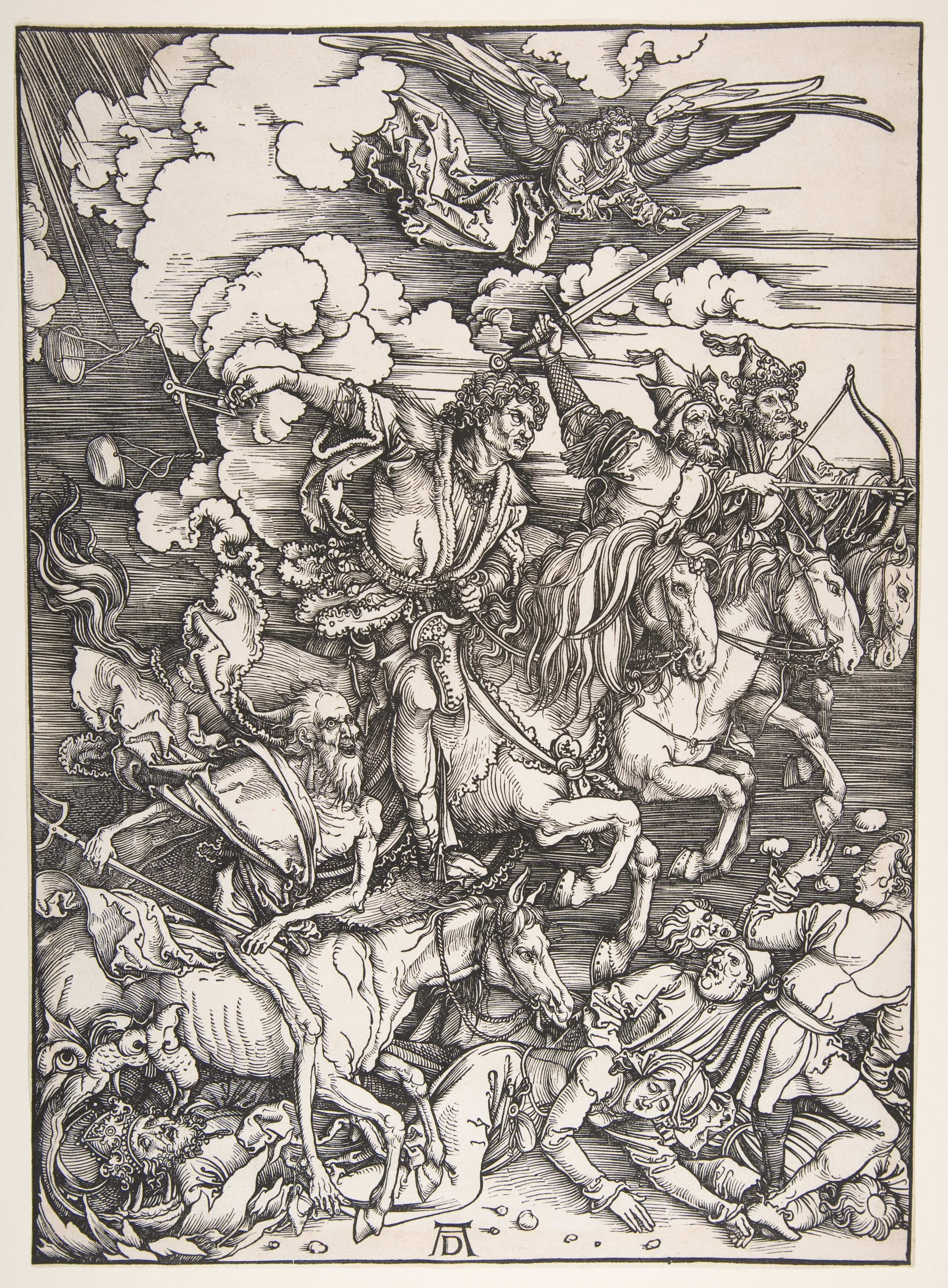 <p>Albrecht Dürer was a German painter, printmaker, and theorist.</p><p>a) It is a painting where there are four riders that symbolize conquest/pestilence, war, famine, and death. They will bring the divine apocalypse upon the world announcing the Last Judgement.</p>