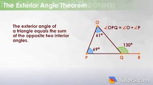 <p>The exterior angle of a triangle is equal to the sum of the two opposite interior angles.</p>