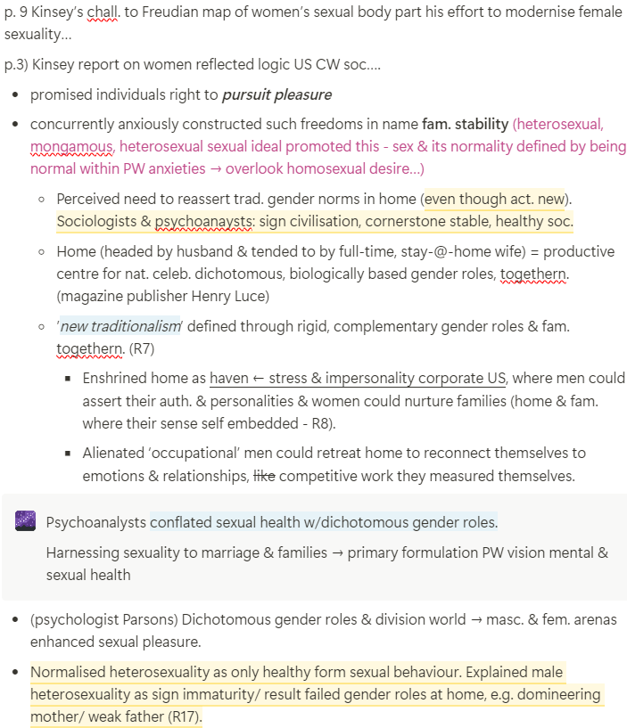 <p>Pop. sexologists’ reaffirm. women’s sexual dependence on men (nature female desire &amp; lib.) ensured 2nd-wave feminists would have to take up issue women’s orgasm: issue sexual pleasure, marriage &amp; organ. heterosexuality.</p>