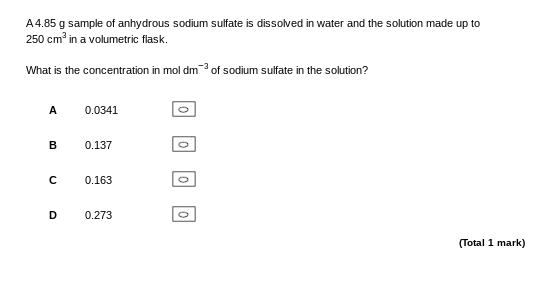 <p>If you are given the mass, you can do mass/mr and then you get moles. Do moles over volume to get your answer. </p>