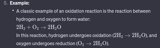 <ul><li><p><strong>Electron loss by a substance.</strong></p></li><li><p>Characterized by an increase in the oxidation state or oxidation number of the reacting species.</p><ul><li><p>Oxidation number can be determined via electron amount value which changes during oxidation reactions.</p></li></ul></li><li><p>Within the context taught in class:</p><ul><li><p><strong>Oxidation:</strong></p><ul><li><p>Substance that <strong>undergoes oxidation</strong> is the <strong>reducing agent</strong> because it <strong>facilitates the <mark data-color="blue">reduction (gain of electrons)</mark></strong> of another substance<strong>.</strong></p><ul><li><p>Electron Loss</p><ul><li><p><strong>Oxygen Addition.</strong></p></li><li><p><strong>Hydrogen removal</strong></p></li></ul></li></ul></li></ul></li><li><p><strong>Reduction</strong>:</p><ul><li><p>Substance that <strong>undergoes reduction</strong> is the <strong>oxidizing agent</strong> because it <strong>facilitates the <mark data-color="blue">oxidation (loss of electrons)</mark> </strong>of another substance.</p><ul><li><p>Electron gain.</p><ul><li><p><strong>Oxygen removal.</strong></p></li><li><p><strong>Hydrogen addition.</strong></p></li></ul></li></ul></li></ul></li></ul></li></ul>