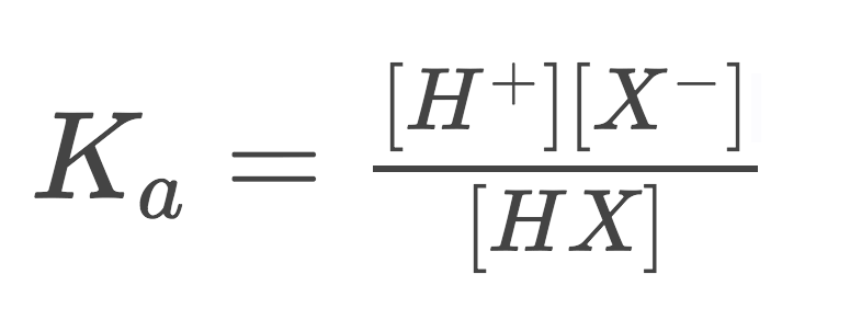 <p>K(sub a(for acid))=([H^(+)]*[X^(+)])/[HX]</p>