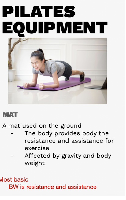 <p>Pilates Equipment: Mat</p><ul><li><p>The mat is used where?</p><ul><li><p>The body provides what 2 things for exercise?</p></li><li><p>Affected by what 2 things?</p></li></ul></li></ul><p></p><p></p>