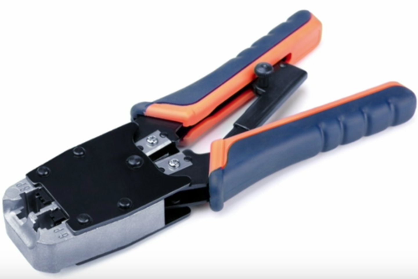 <p>A tool used to attach a connector onto the end of a cable, causing the internal RJ-45 pins to pierce the insulation of the wires, thus creating contact between the conductors at each wire.</p>