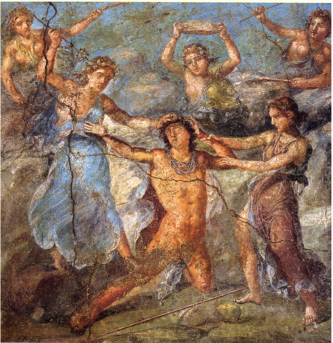 <p>-Dionysus had his followers (the Maenads) kill him by turning him into a mountain lion and having them tear him to shreds</p><p>-The Maenads had tried to show him that they lived with both joy and beauty and blood and horridness, but Pentheus believed that they needed to be stopped</p><p>-Pentheus also was reluctant to accept the presence of a god (Dionysus) and that he should worship him</p>