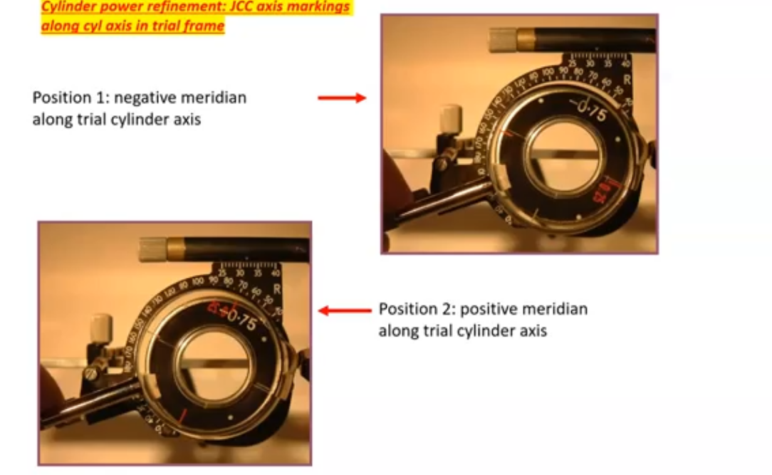 <p>eg 1 continue: JCC markings along the cyl axis in trial frame </p>