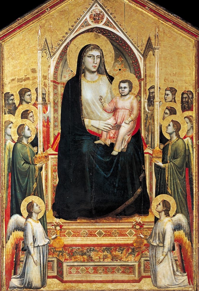 <p>Ognissanti Madonna, tempera and gold on panel, Giotto, 1310, Galleria degli Uffizi, Florence, Italy</p>