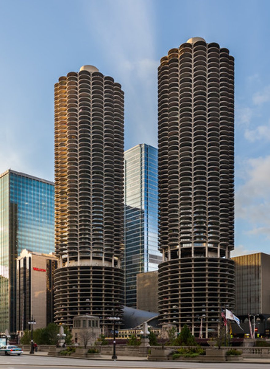 <p>A mixed-use residential-commercial building complex in Chicago, Illinois, United States, North America, designed by architect Bertrand Goldberg.</p>
