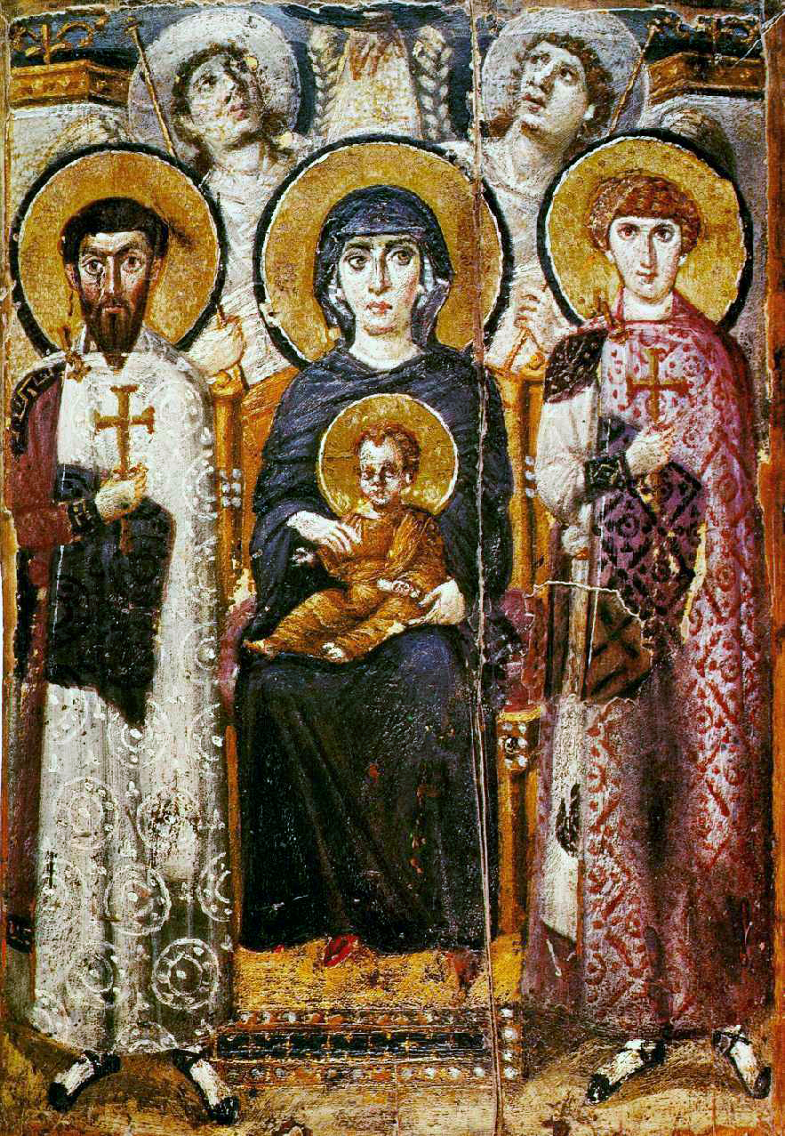 <p>Virgin (Theotokos) and Child between Saints Theodore and George</p>