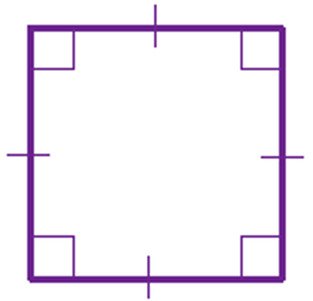 <p>A quadrilateral where all sides have equal length, and every interior angle is a right angle (90 degrees). Special rectangle.</p>
