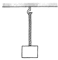 <p><span>A uniform rope of weight 50 N is attached to a hook as shown below. A box of weight 100 N is attached to the rope. What is the </span><strong>tension</strong><span> in the rope?</span></p>