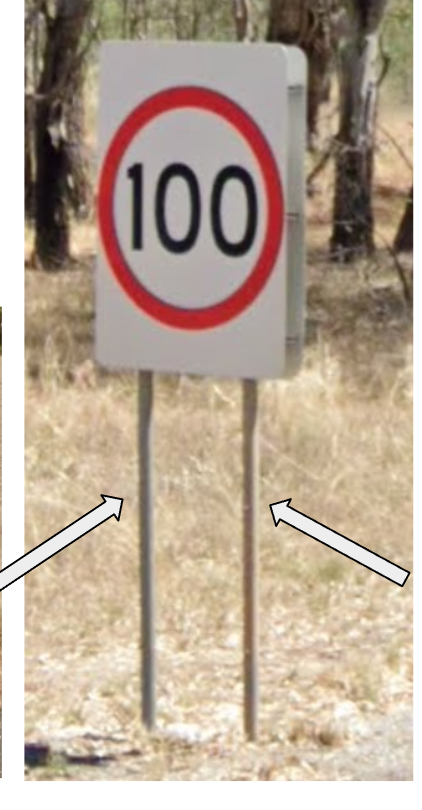 <p>Two poles on the speeding signs </p>