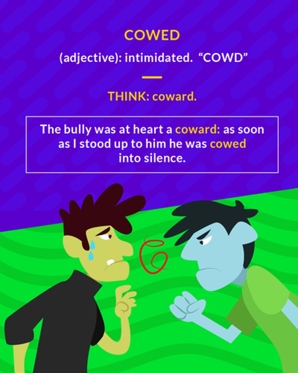 <p>(adj.) intimidated</p>