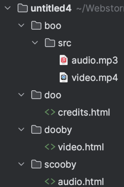 <p><span><span>Given the folder/file structure, create an audio tag</span></span></p><p><span style="font-size: calc(var(--scale-factor)*12px);"><span>Note:</span></span><br><span style="font-size: calc(var(--scale-factor)*12px);"><span>• Your file-addressing in the audio tag, must be done under the assumption that the audio tag is in audio.html.</span></span></p>