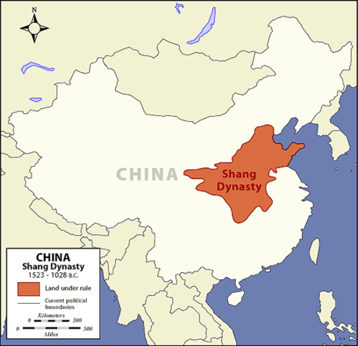 <p>1st dynasty 1500's BC Ruled in Northern China. Social order became more organized under rule. Known for jade and oracle bones.</p>