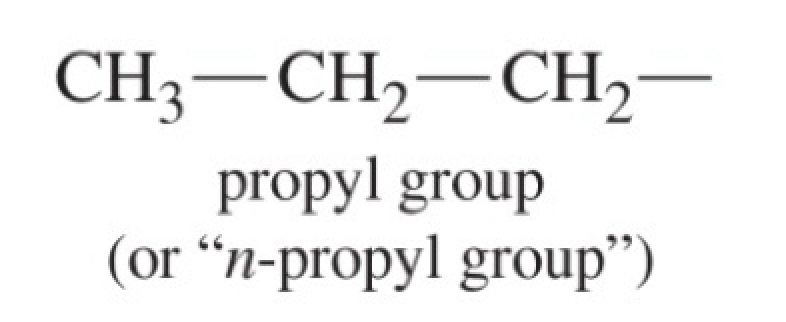<p>propyl group (n-propyl) - three carbons</p>