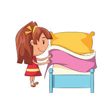 <p>She makes the bed</p>