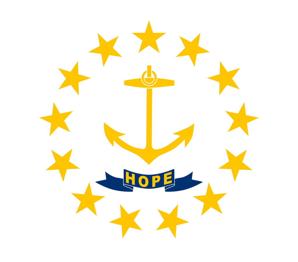 <p>White square with 13 stars circling around an anchor</p>