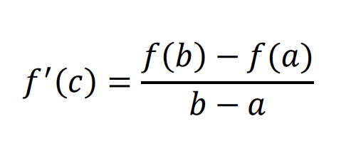 <p>If f(x) is continuous on the closed interval [a,b] and differentiable on interval (a,b) and exists at x = c on interval (a,b) then (equation in pic)</p>