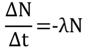 <p>N - number radioactive atoms</p><p><strong>λ - decay constant (probability of decay per unit time) unit: 1/s</strong></p><p><strong>e.g </strong>λ = 0.05 s^-1 an average of 5% percent of the atoms decay each second</p>