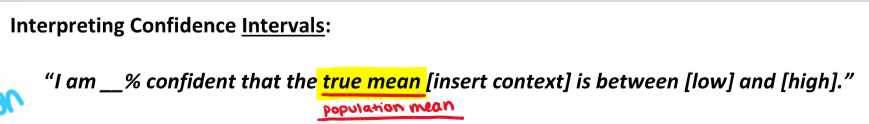 <p><strong>**you must write this interval interpretation everytime you construct a confidence interval</strong></p>