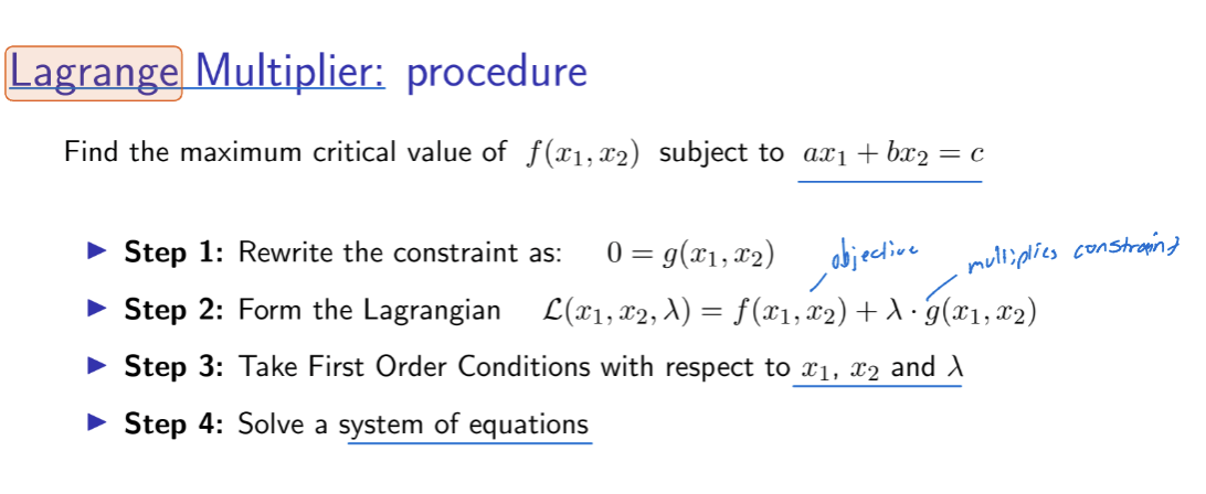 <p>Larange Multiplier Procedure</p>