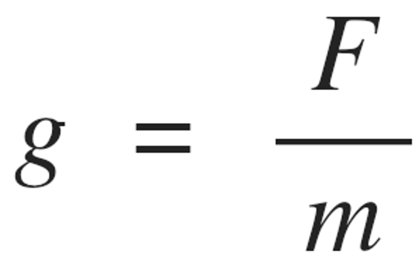 <p>f=m1g + f=Gm1m2/r^2</p><p>you get g=Gm2/r^2</p><p>this equation works for point masses and for area around uniform spheres</p>