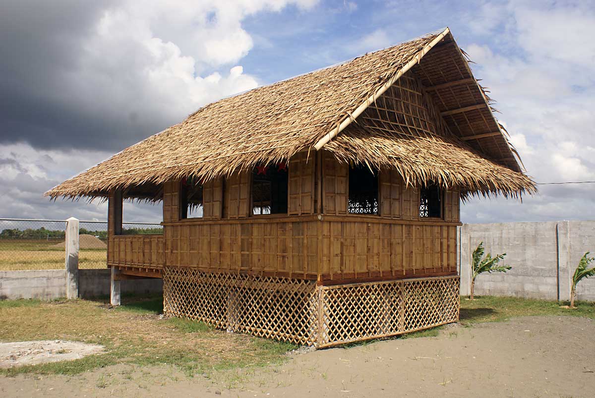 <p>The epitome of Filipino vernacular architecture, a house usually erected with stilts and made of plant materials, such as bamboo and dried coconut leaves for roofs</p>