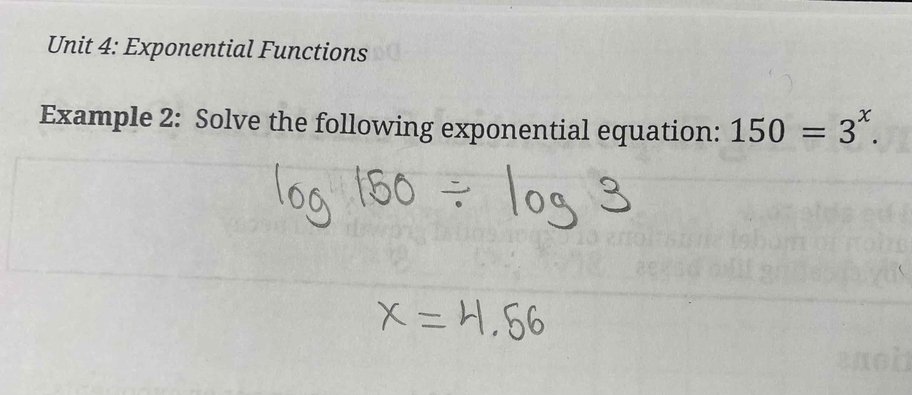 <p>Do the log of the number without the exponent divided by the log of the number with the exponent</p>
