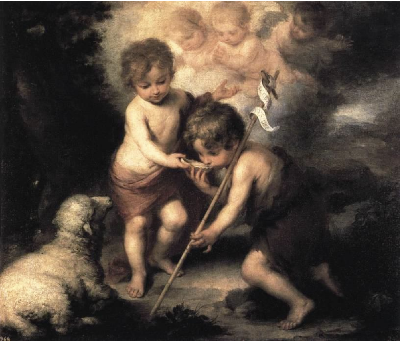 <ul><li><p><span><strong>Key Features</strong>:<br><br></span></p><ul><li><p><span>A tender depiction of the infant Christ offering water to Saint John the Baptist.<br><br></span></p></li><li><p><span>Soft, glowing light and a gentle color palette.<br><br></span></p></li><li><p><span>The emotion of innocence and holiness is emphasized through the serene expressions.<br><br></span></p></li></ul></li></ul><p><span><strong>Memorable Fact</strong>: Murillo often painted religious themes with a focus on the warmth and tenderness of the figures.<br></span></p>