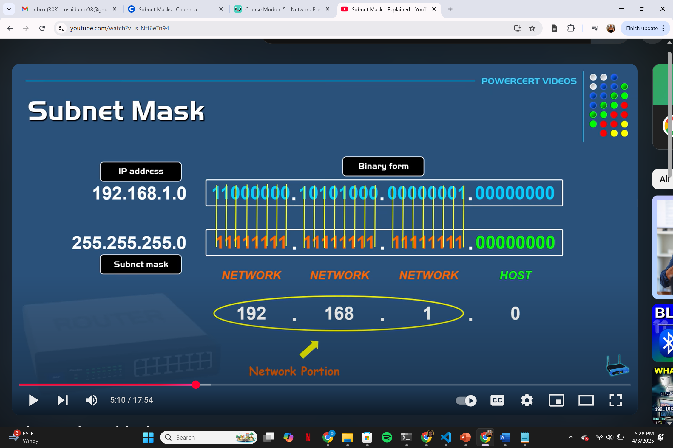 <p>It is used to determine the network id and host id in an IP address<br><br>First you need to convert the IP address and the sub mask IP address into binary<br><br>whatever is a ‘1’ it is reserved for the network id and the rest for the host</p>