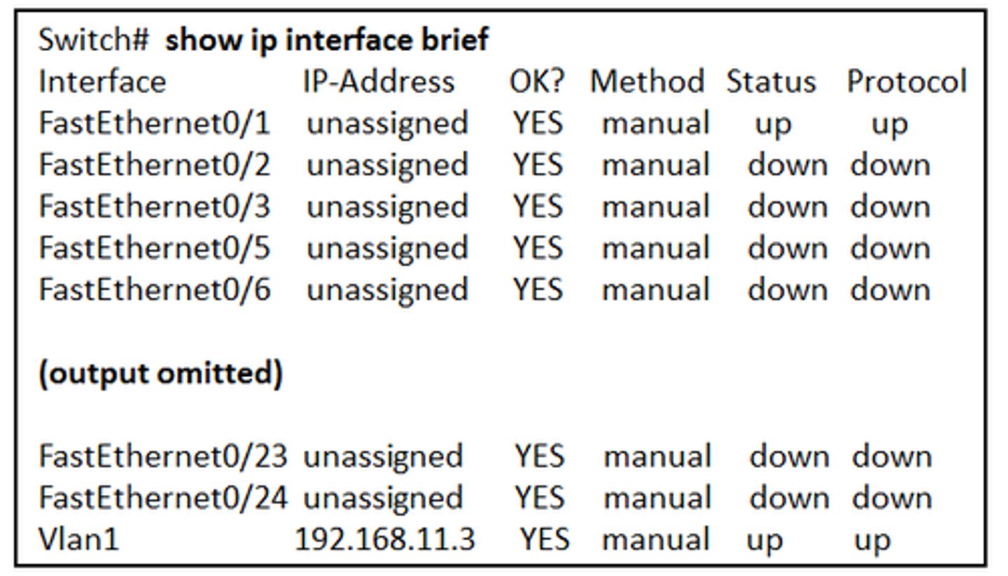 <p>-The switch can be remotely managed.</p><p>-One device is attached to a physical interface.</p><p>-The default SVI has been configured.</p>