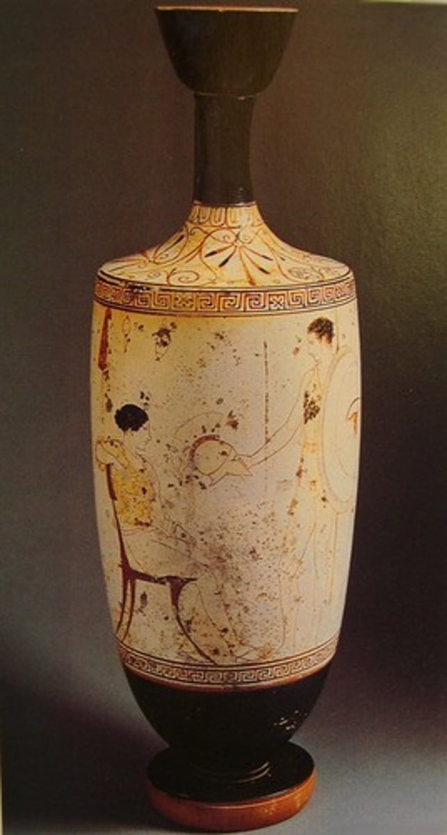 <p>Greek vases with figures that are painted either red or black on a white background.</p>