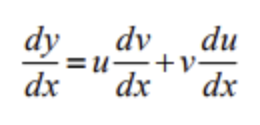 <p>if y=uv then</p><p>dy/dx = v(du/dx) + u(dv/dx)</p>