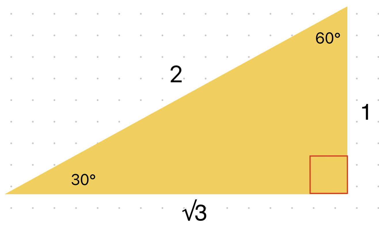 <p>sides measure 1, √3, 2 </p>