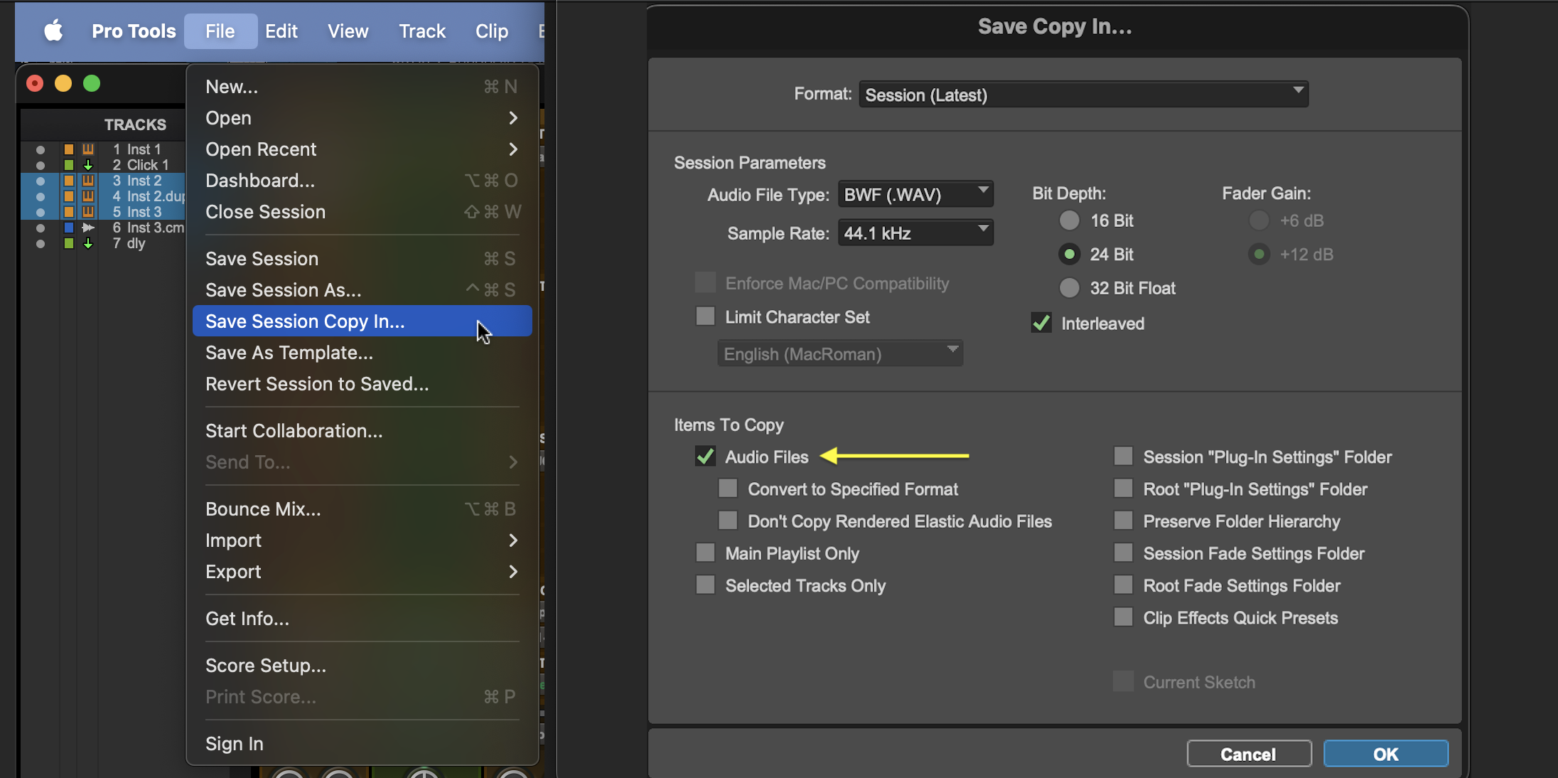 <p>File &gt; Save Copy In &gt; under Items to Copy check the Audio Files box</p>