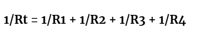 <p>1/Rtotal=1/R1+1/R2+1/R3…1/Rn</p>