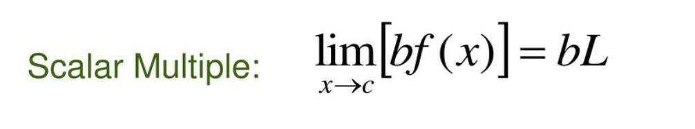 <p>Scalar Multiple Property of Limits: When evaluating the limit of a function multiplied by a scalar, the limit is equal to the scalar multiplied by the limit of the function.</p>