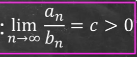 <p>Make bn largest power on top over largest power on bottom, and figure out what bn is. then if the lim going to infinity if an/bn</p><p>is 0 &lt; C &lt; Infinity, then an matches bn</p>