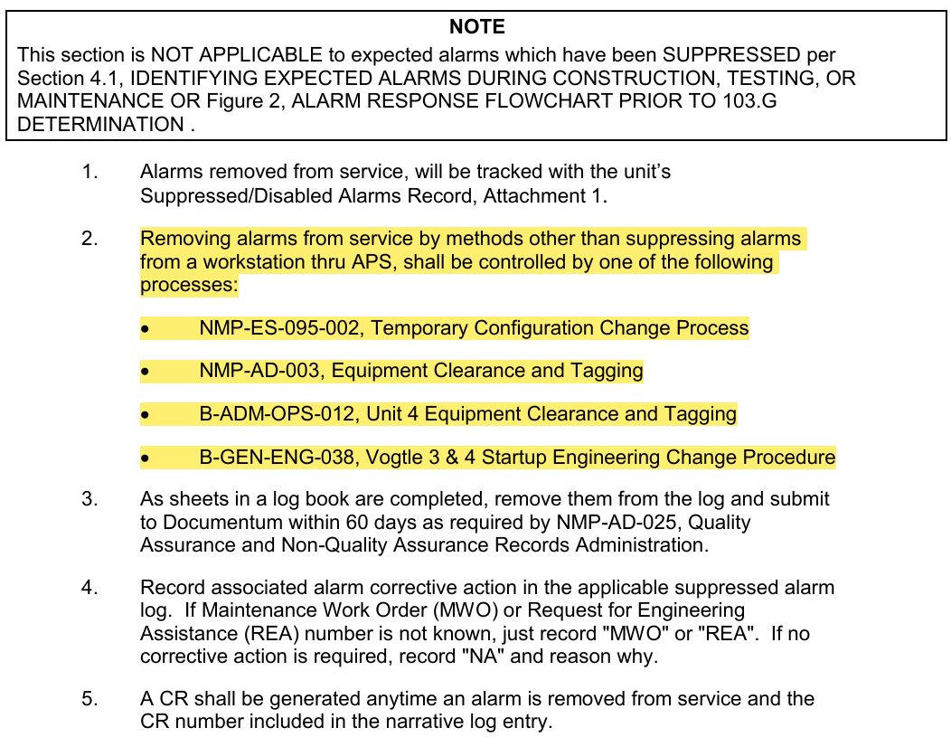 <p>B-ADM-OPS-002 Alarm Response and Status Control</p><p>Bypassed Alarms</p>