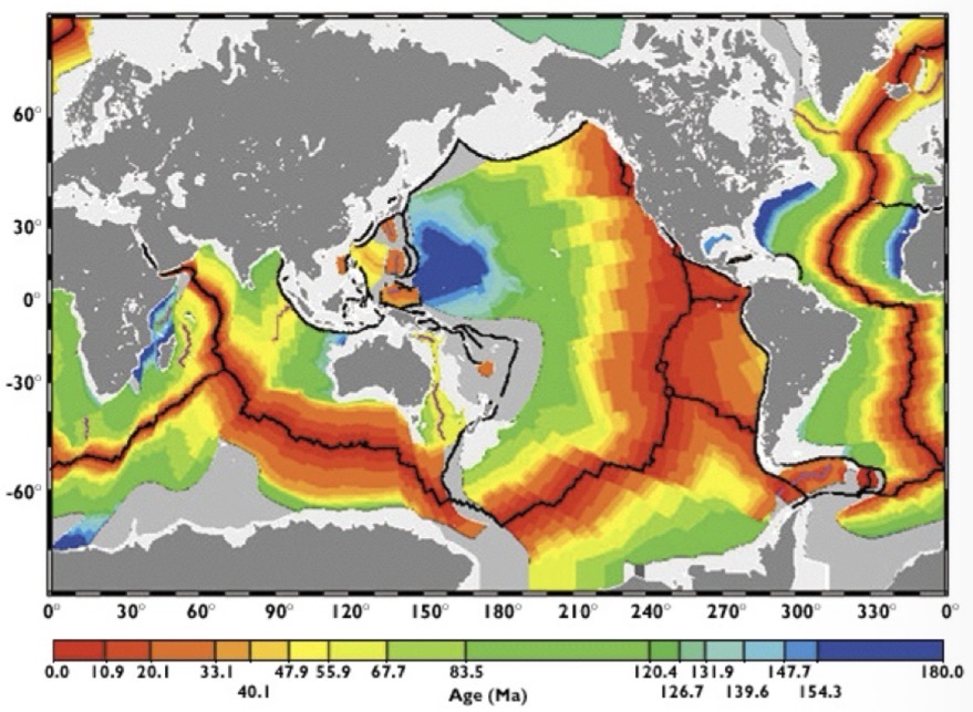 <p>Where’s the youngest seafloor? (Observations and evidence of plate tectonics)</p>
