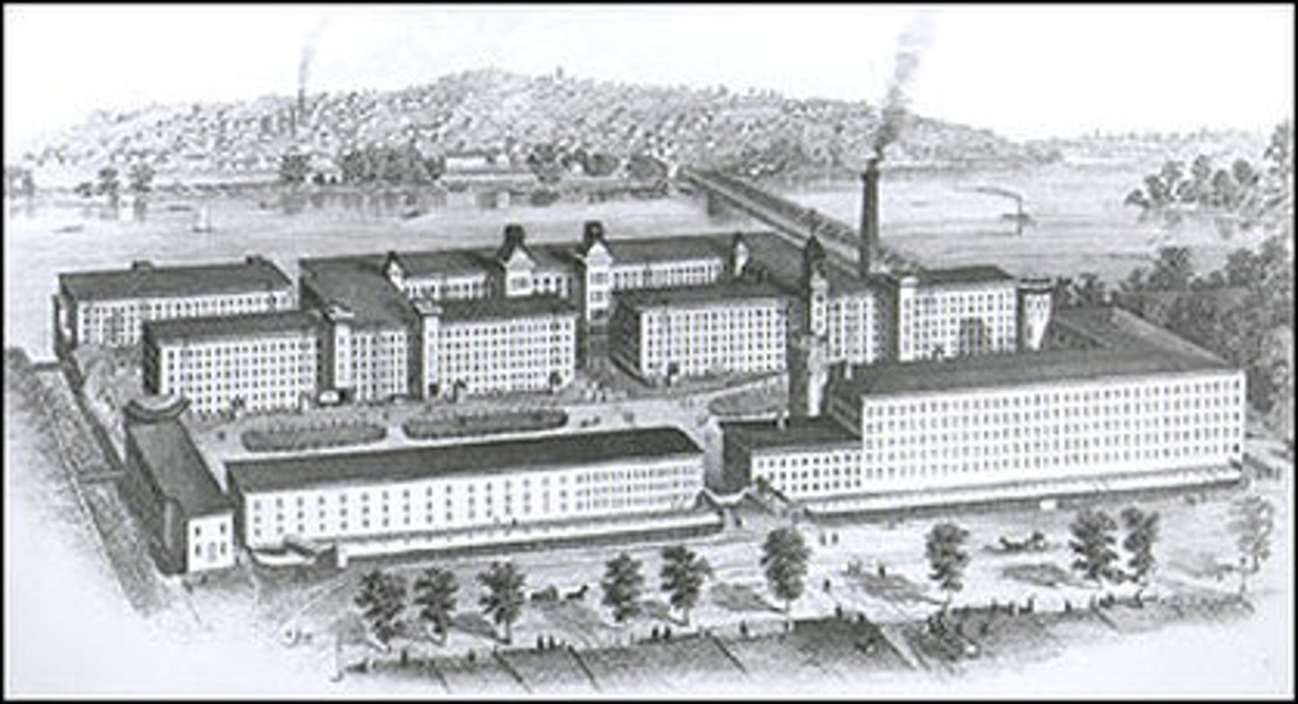 <p>Method of factory management that evolved in the textile mills of Massachusetts; First example of a planned automated factory</p>