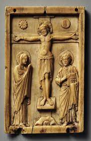 <ol><li><p>Christ’s crucifixion framed by Virgin Mary and St. John</p></li><li><p>passed between many hands: Nordic (Jesus’s name in Runes), German (engraving of Virgin Mary on the back), Africa, and Europe</p></li><li><p>Christ’s face was worn away, proof that it was touched </p></li></ol>