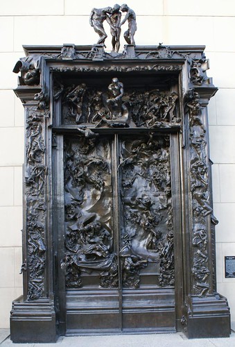 <p>Sculpture,</p><p>The Gates of Hell</p><p>1880</p><p>a monumental sculptural group work by French artist Auguste Rodin that depicts a scene from the Inferno, the first section of Dante Alighieri&apos;s Divine Comedy. It stands at 6 metres high, 4 metres wide and 1 metre deep (19.7×13.1×3.3 ft) and contains 180 figures.</p>