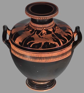 <p>Agrigento Painter: Attic red-figure hydria - Rescue of Io by Hermes, Greek, c. 470-460 BCE</p>