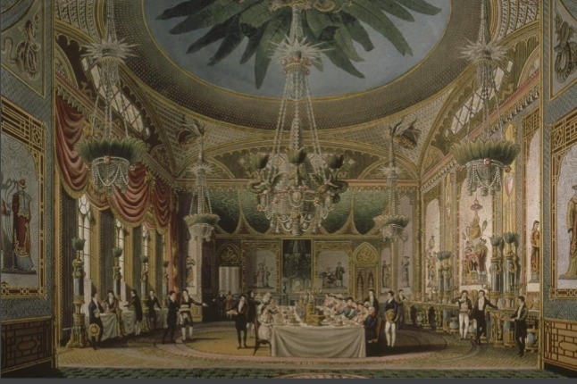 <p>Nash, Brighton, England, 1815-23, Patron was prince region king George IV. Pleasure palaces go there for a while with ministers. Diverts from culture of England leans more towards seaside culture and used more playful architecture. Eclecticism different kinds of references. Not rigorous not literal used onion domes and exotic forms (mungol). Interior showed a lot of culture appropriation lack of respect. Takes reductive fetishized version of people on decor.  </p>